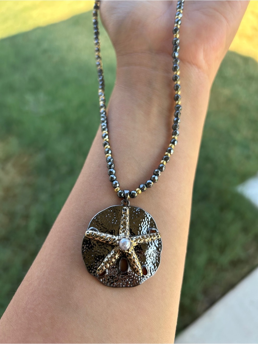 Hematite Beaded Starfish Pendant Necklace